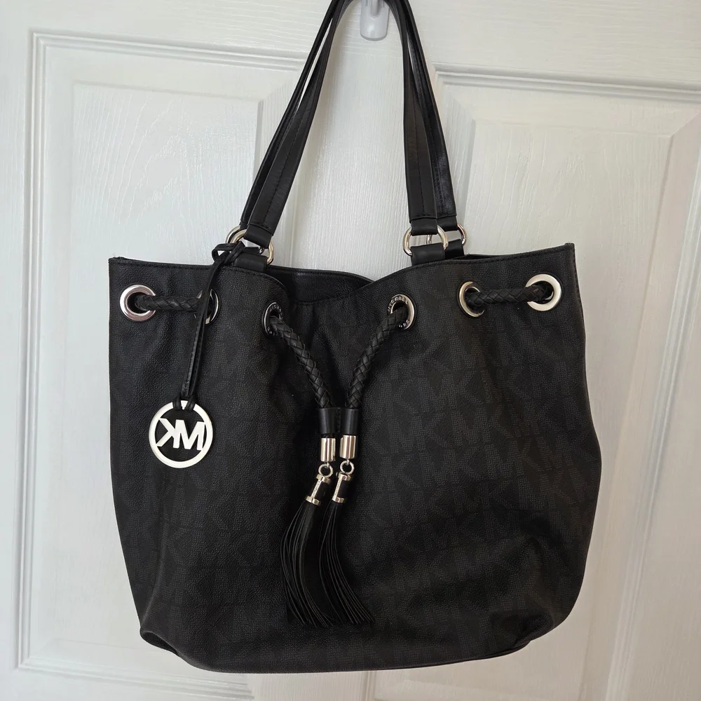 Michael Kors Black MK Monogram Drawstring Tote